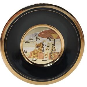 Vintage The Art of Chokin Plate‎ Geisha Girls Silver 24 Karat Gold Made In Japan
